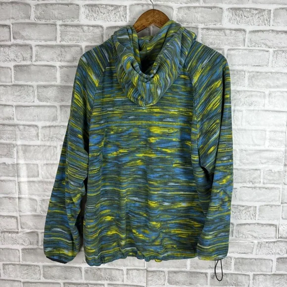 Mountain Hardwear Light Blue & Yellow Dyed Hooded 1/4 Button Sweater Women LARGE - Picture 4 of 8